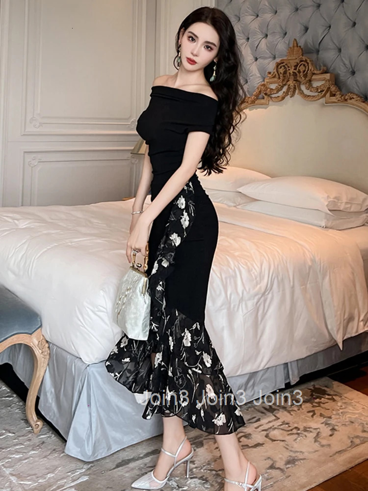 Summer Elegant Women Evening Dress Black Chic Sexy Off-Shoulder Bodycon Maxi Dresses Party Club Prom Robe Femme Mujer Vestidos