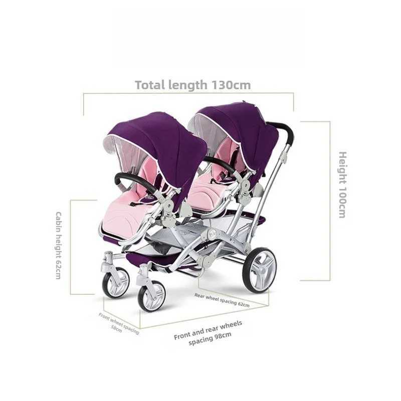 2025 New High View Twin Baby Stroller Two-way Sitting and Lying Lightweight Foldable Newborn Double Stroller Newborn StrollerXJ250623