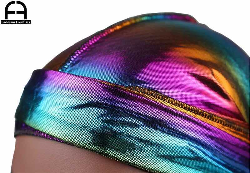 Mens Colorful Sparkly Durags Turban Bandanas Men Shiny Silky Durag Headwear Headband Hair Cover Accessories Wave Caps Rags Hat M250623