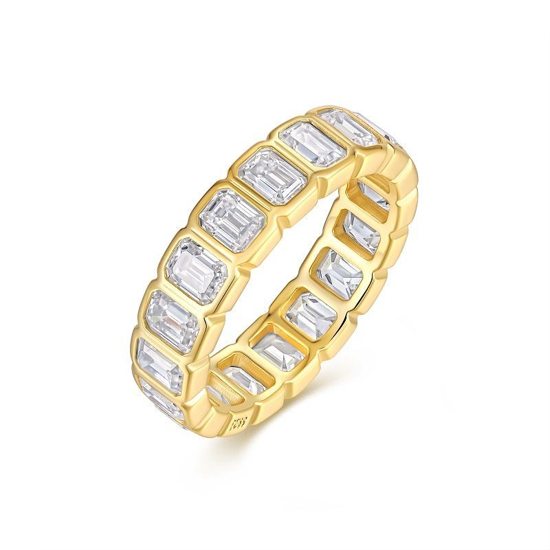 0.27CTW Emerald Cut Moissanite Full Eternity Ring 925 Sterling Silver for Daily Wear Wedding Anniversary Gift