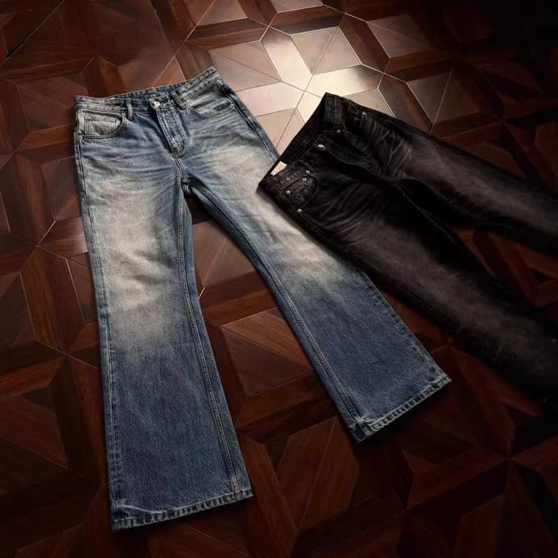 High Quality Wahsed Blue Jeans For Men 2025 New Straight Led Micro Flared Denim Long Pants