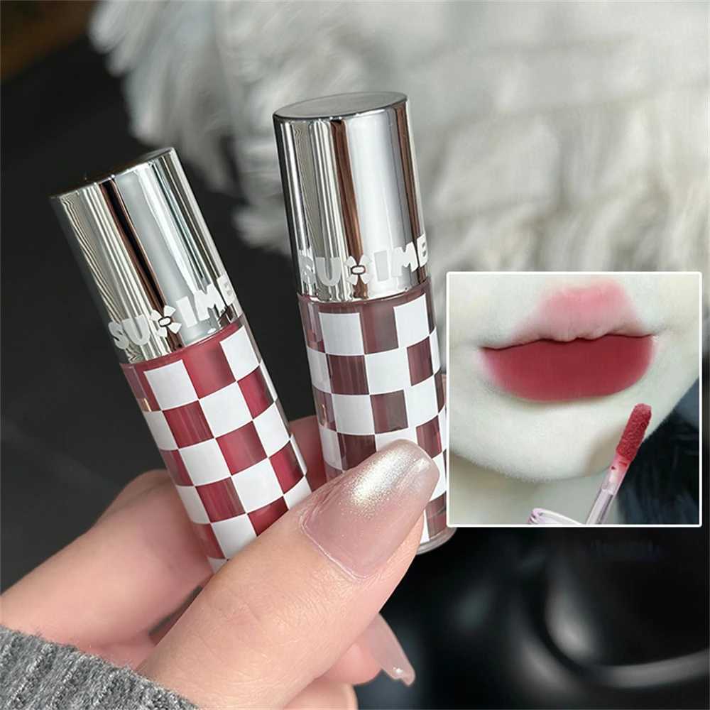 Checkered Nude Purple Matte Lip Mud Mousse Lipstick Waterproof Punk Red Velvet Lip Gloss Non-Stick Cup Lipstick Tint Lip Makeup XJ250623