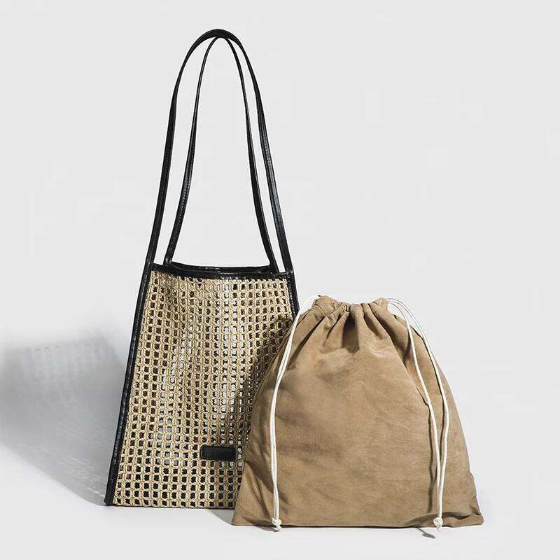 2025 New Straw Paper Woven Hollow Female Designer Handbag Casual Vacation Large Capacity Beach Shoulder Bag