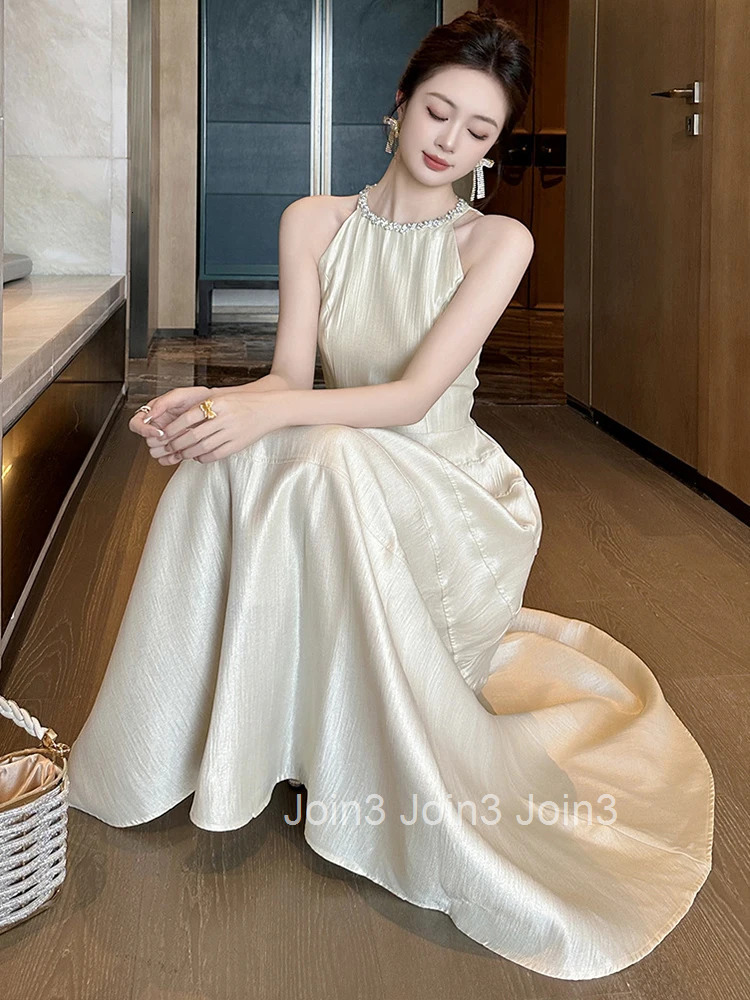 Summer French Fashion Satin Gown Evening Dress Women Clothes Elegant Casual Sexy Sleeveless Slim Midi Robe Party Prom Vestidos