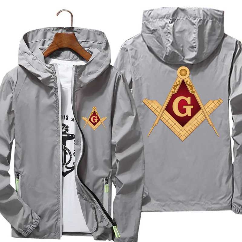 Mens Bomber Hooded Mason Masonic Freemasonry Architecture Symbol Pilot Thin Windbreaker Sunscreen Skin Cycling Jacket Oversized W250623
