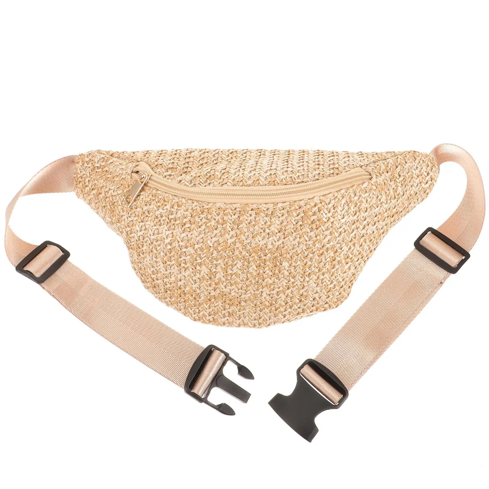 Straw Mini Summer Fanny Pack Chest Bag Beige Lightweight Women Hiking Travel Storage Belt 250612