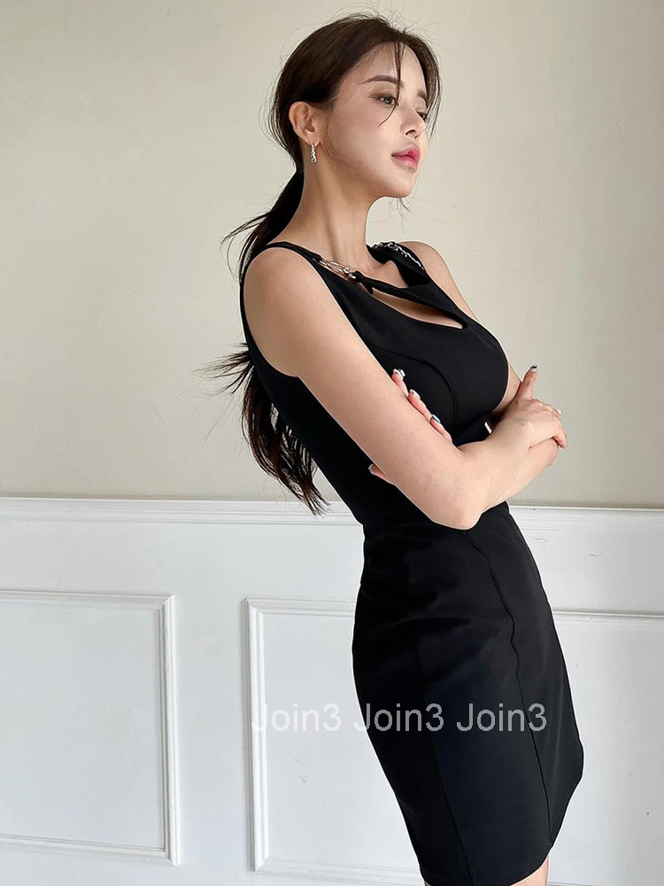 Fashion Y2K Summer Short Pencil Dress Women Clothes Elegant Pretty Chic Black Sexy Sleeveless Slim Mini Party Prom Mujer Vestido