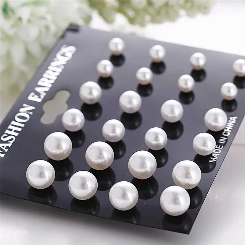 Korean Women Earrings 12 Pair/Set Beige White Pearl Simple Fashion Earrings Wedding Jewelry For Gift Valentines Day gift XJ250623