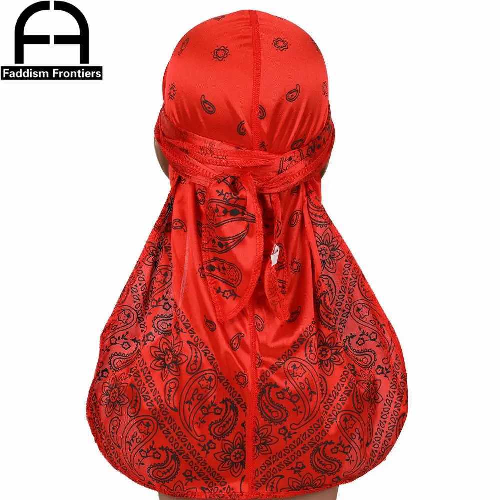 Premium Men Silk Durag Paisley Design Printing Silky Durags Long Straps Headwear Head Scarf Wave Cap Headwrap Durags M250622