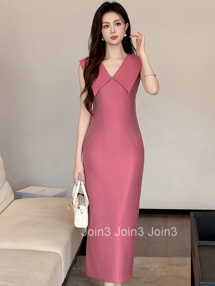 New Summer Fashion Formal Occasion Pencil Long Dress Women Clothes Elegant Office Sweet Peter Pan Collar Slim Midi Vestidos Robe