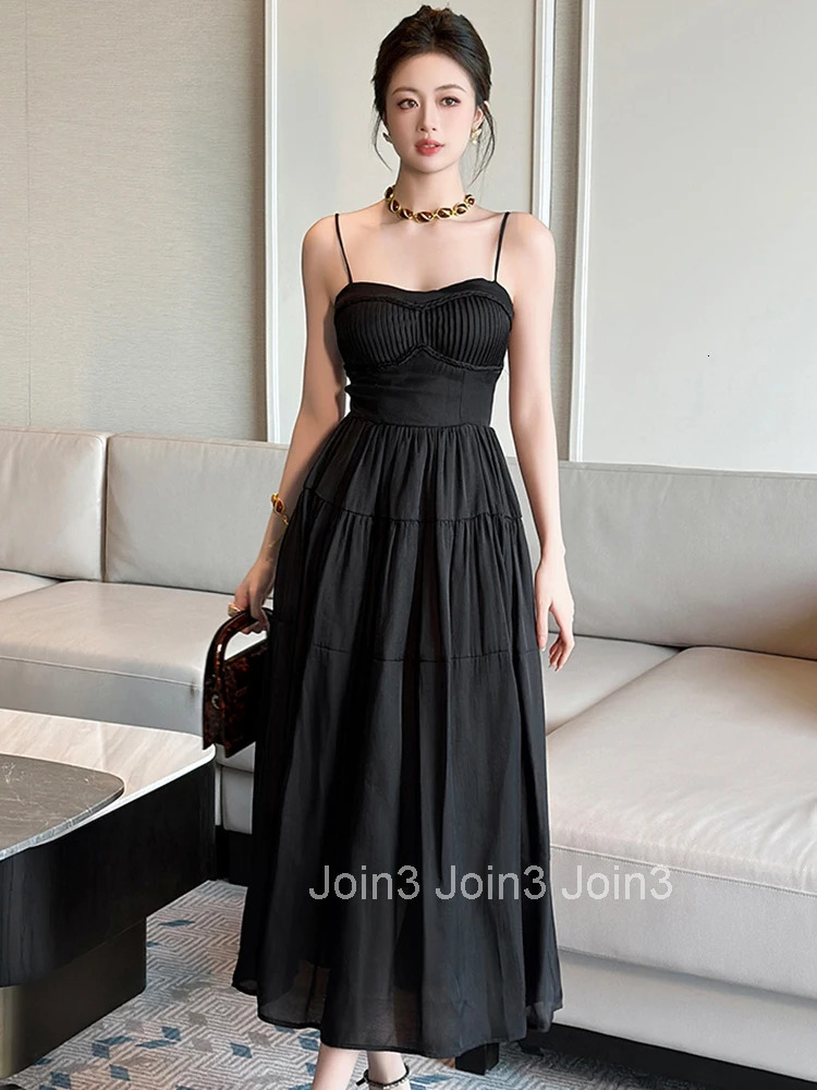 Summer French Fashion Casual Black Sexy Sling Evening Dress Women Clothes Chest Wrapped Slim Midi A-Line Robe Party Prom Vestido