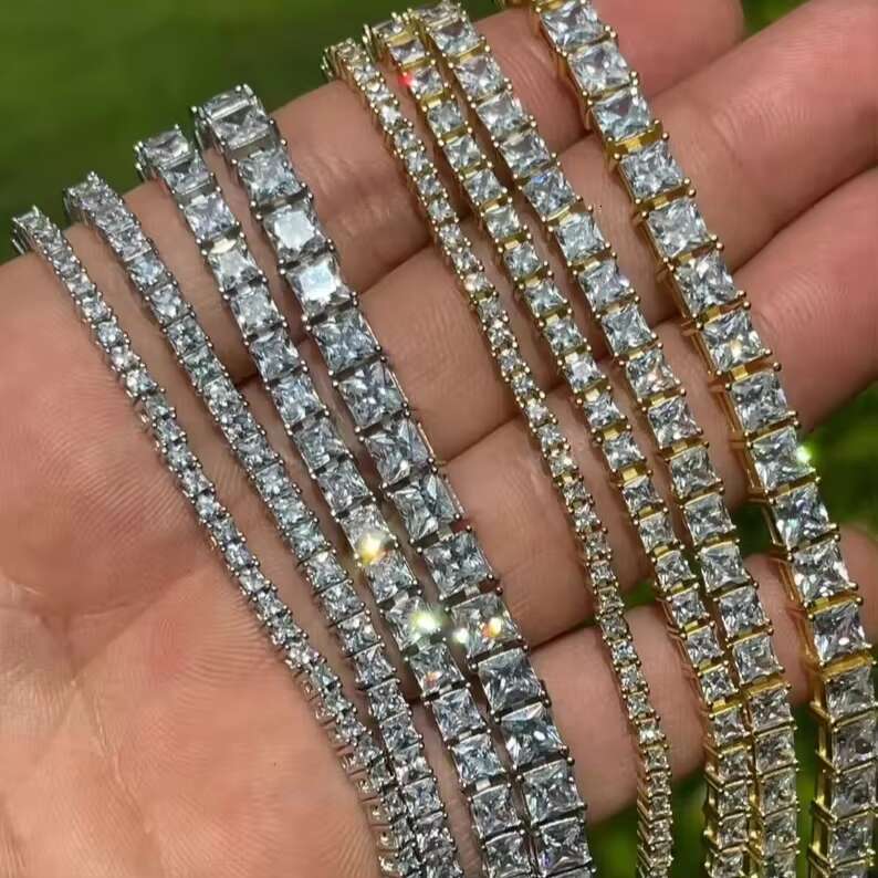 Fully Iced Out Starling Silver Square Princess Cut Moissanite Diamond Tennis Chain Necklace Hip Hop Jewelry Customized Jewelry