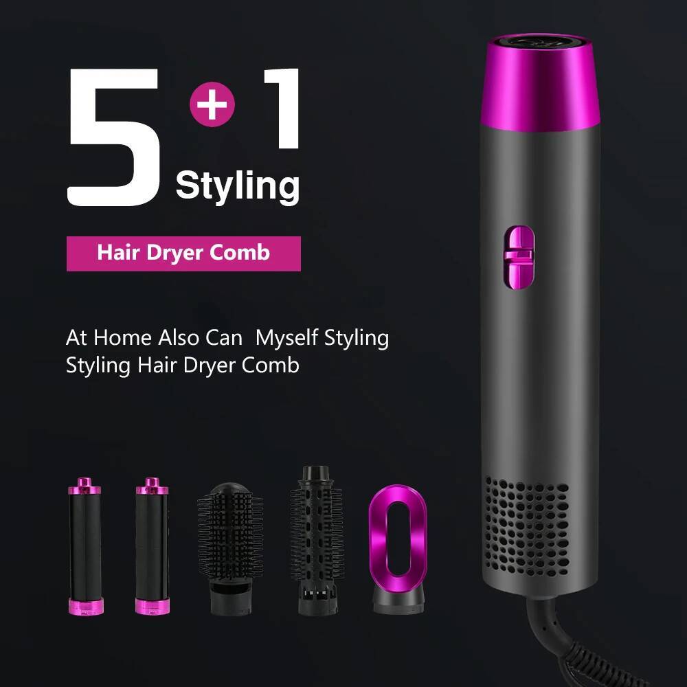 5 in 1 Hot Air Curling Iron Dual Purpose Styling Comb Automatic Suction Super Leafless Hair Dryer Tools