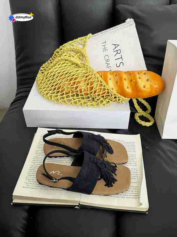 Design Sense Niche Tassel Roman for Women Summer Outdoor Beach Flat Toe Clip Sandals Women's Shoes ddmythur
