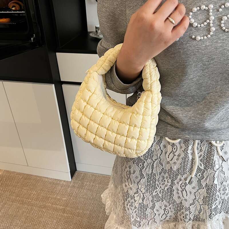 Korean Style INS Versatile Fashion Dumpling 2025 Summer New Cotton Padded Pleated Quilted Shoulder Bag Trendy Feel