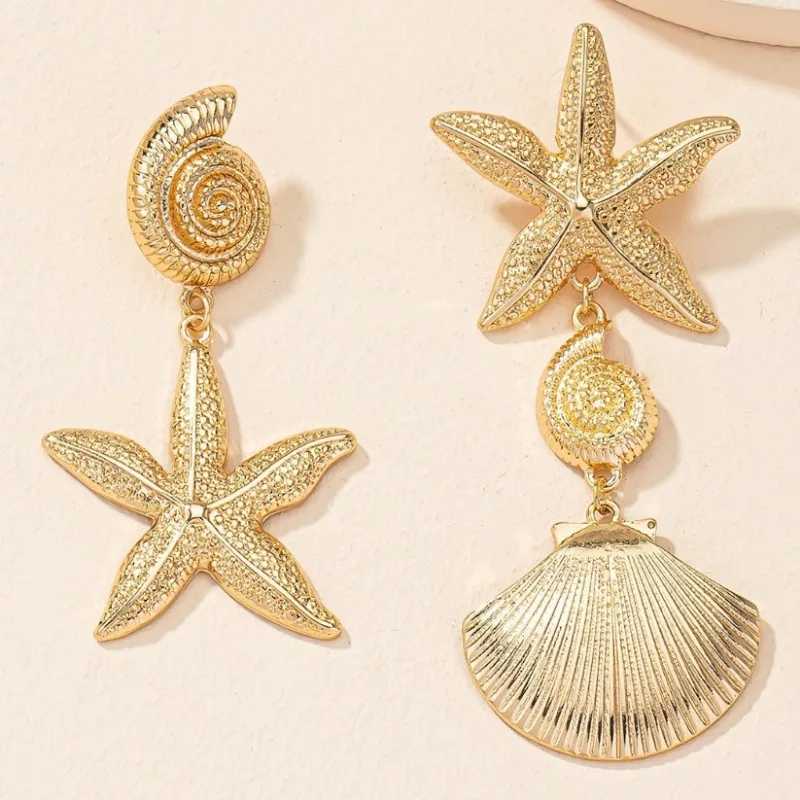Personalized Beach Style Ear Studs Retro Exaggerated Golden Scallop Earrings Versatile Creative Seashell and Starfish Jewelry XJ250623