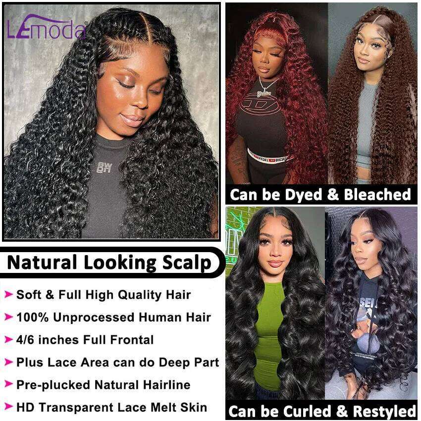 Lemoda HD Transparent 13x4 Front Human Water Wave 13x6 Lace Full Frontal Wig Virgin Hair Pre Plucked Brazilian 12A