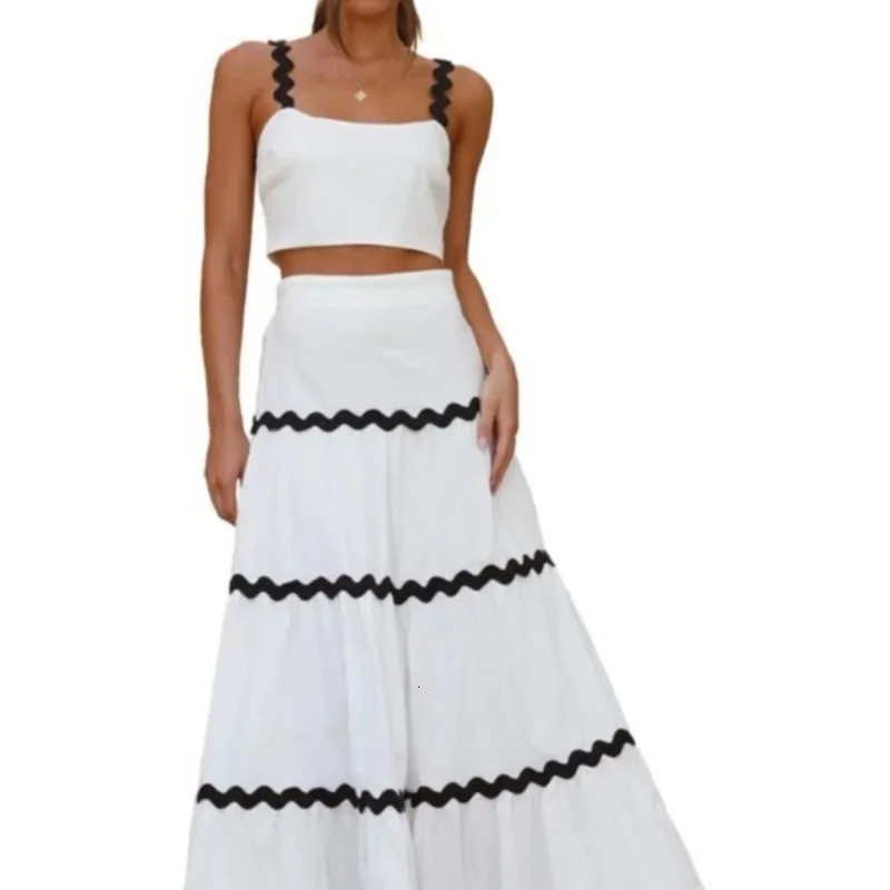 Vest Skirt Set Tank Tops Long Stylish Womens Summer Outfit Sets With High Waist Maxi Skirts For Vacation 250614