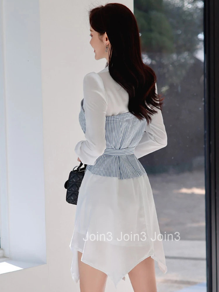 New Spring Autumn Elegant Women Dress Chic Casual Shirt Striped Turn-down Collar Slim Midi A-Line Street Clothes Mujer Vestidos