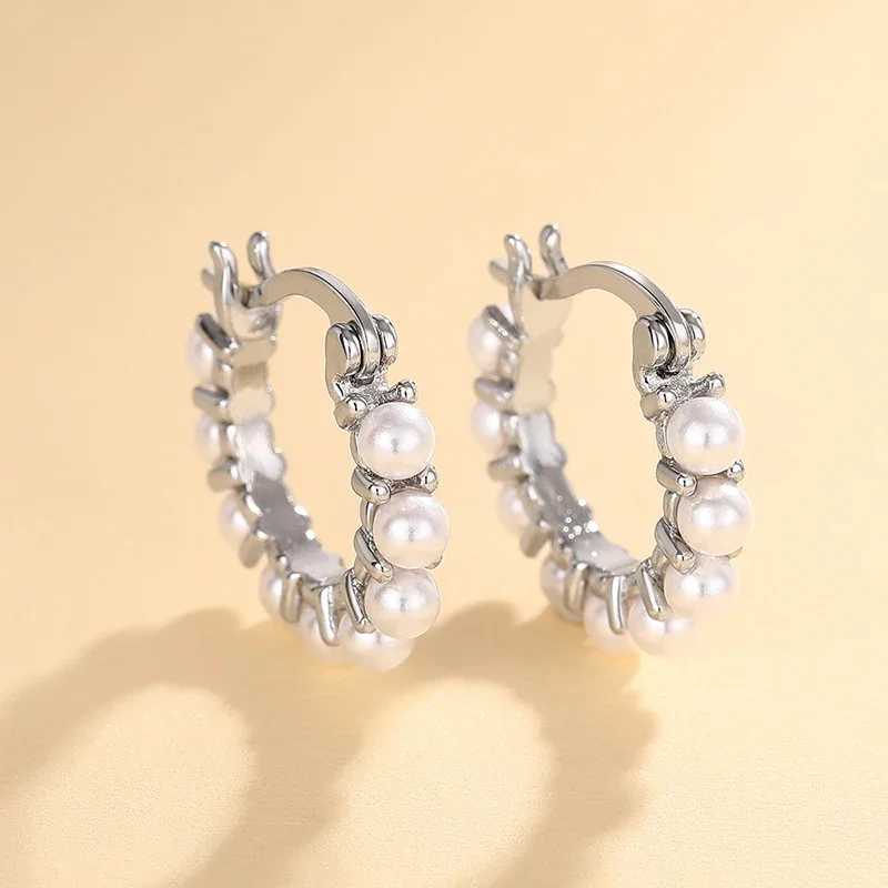 Huitan Graceful Simulate Pearl Hoop Earrings for Women Elegant Silver Color Accessories Delicate Daily Wearable Jewelry Gifts XJ250623
