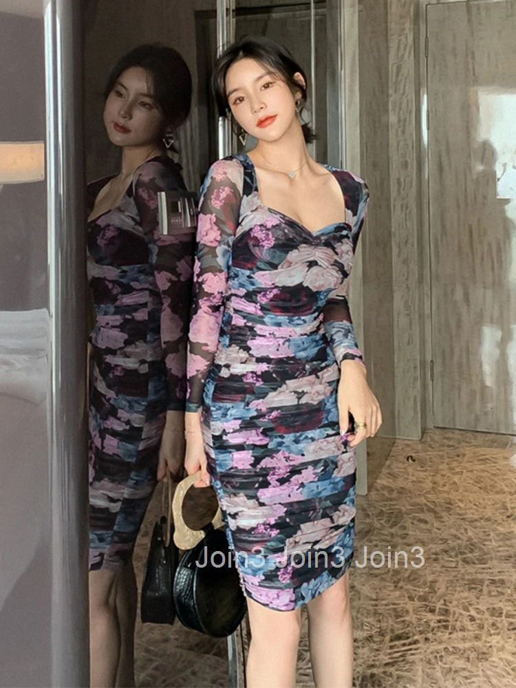 Fashion Women Slim Perspective Formal Dress New Arrival Office Lady Sexy High Quality Vintage Elegant Print Basic Pencil Dress