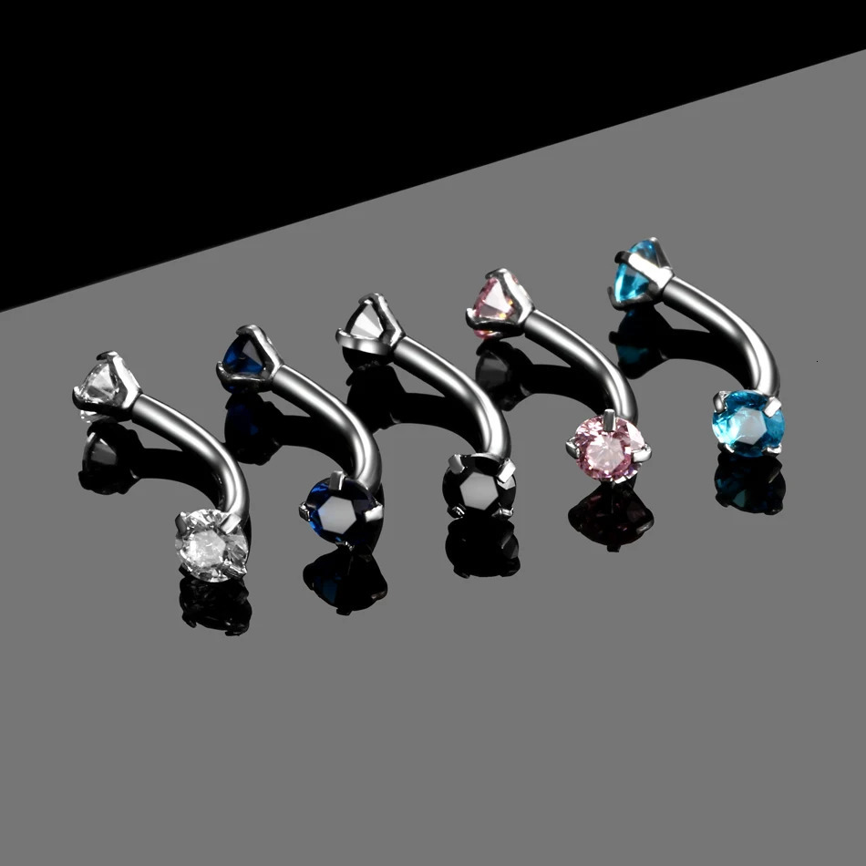 1PC Steel Crystal Gem Eyebrow Ring Tragus Helix Rook Earring Piercings Curved Banana Piercing Bijoux Lip Rings Jewelry 16G 250613