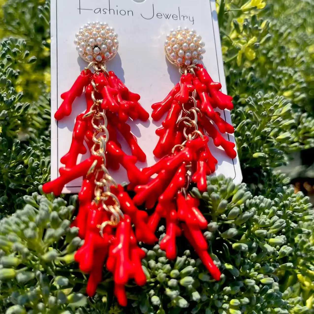 Personalized Creative Imitation Pearl Coral Alloy Earrings XJ250623