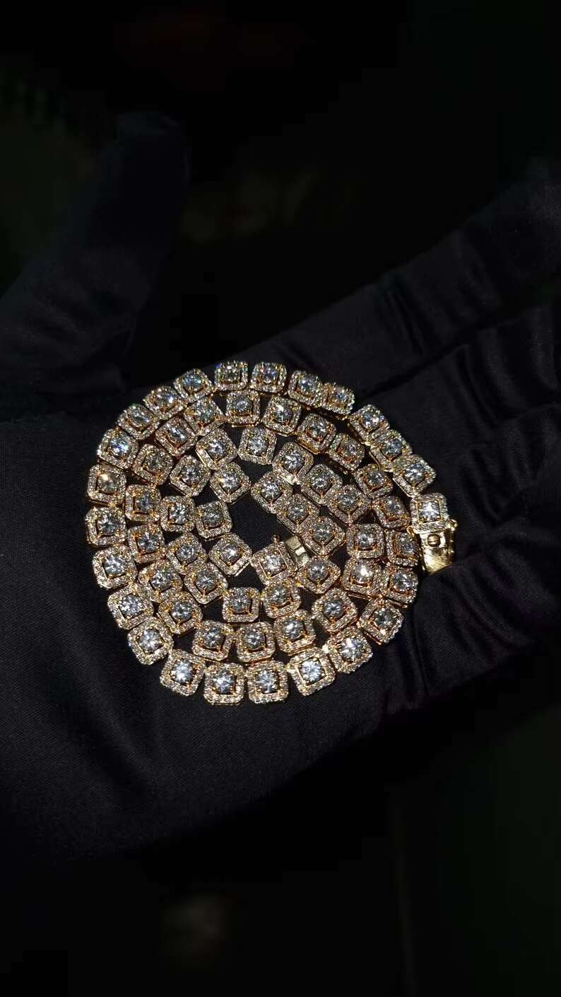 Solid 18K Gold Moissanite Diamond Chain Necklace Tennis Cuban Chain Necklace For Unisex Fashion Jewelry