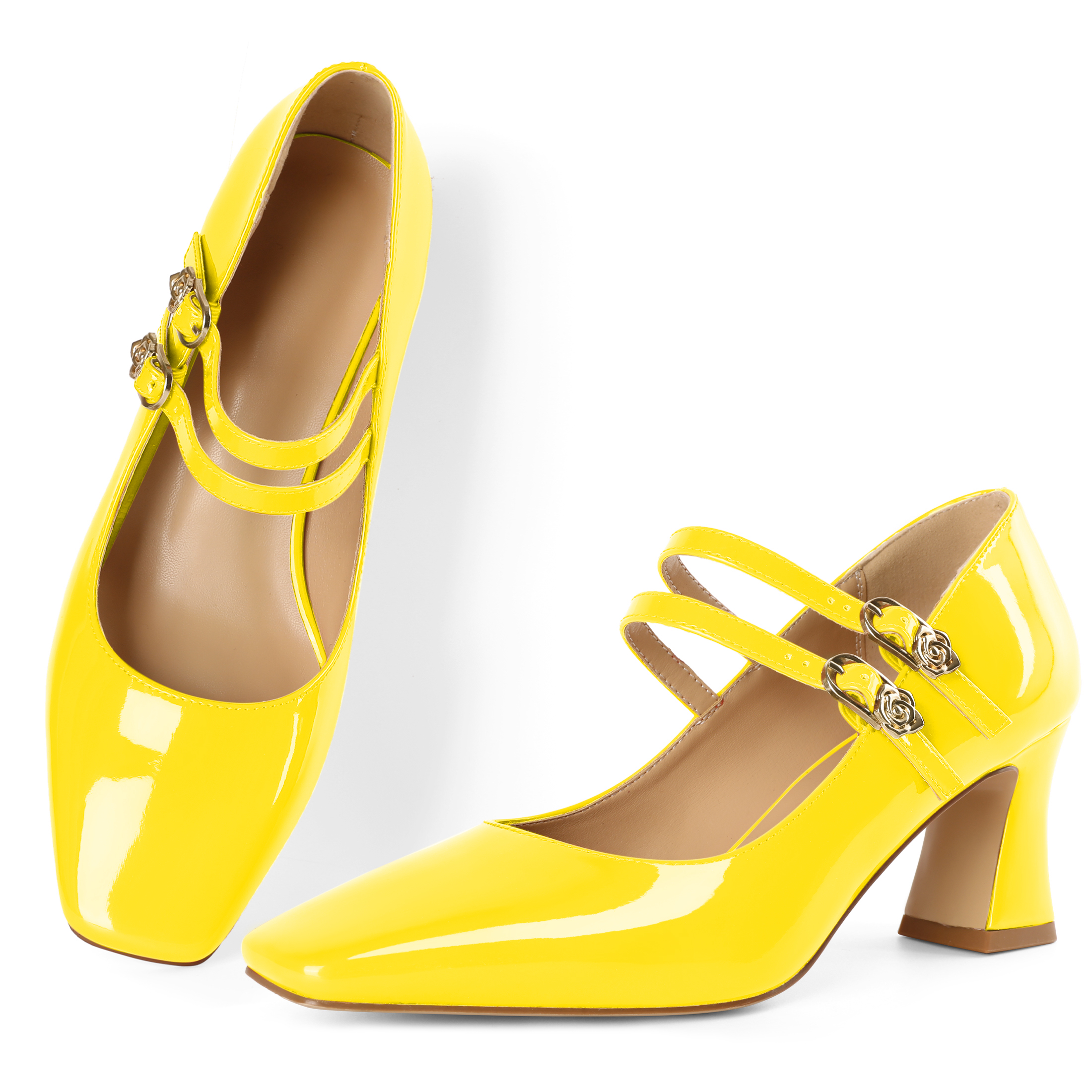 Zamikoo Women Pumps Square Toe Mary Janes Pumps Block Chunky Heels