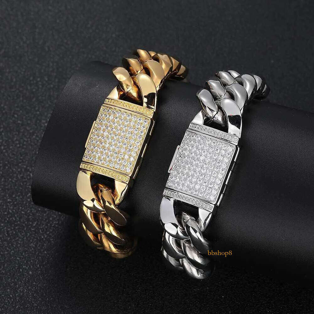 18mm Hip Hop 316L Stainless Steel Miami Cuban Chain Real Plated High Polished Mens Necklace Gold Flap buckle Jewelry Set