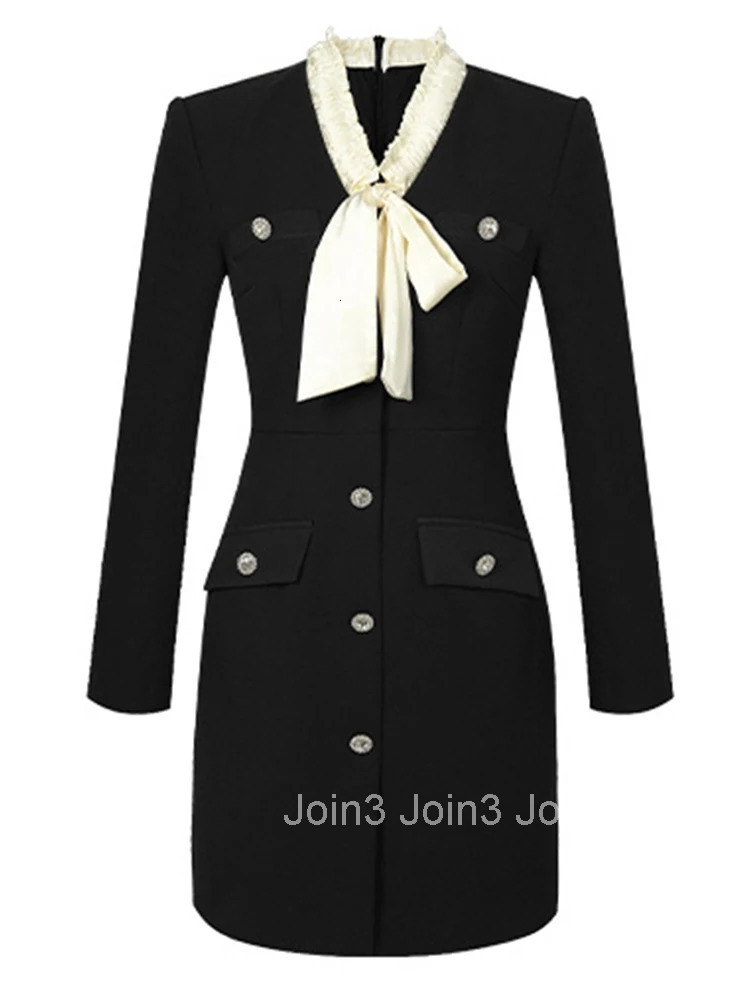 Women Clothes Vintage Formal Occasion Black Bow Neck Slim Mini Short Pencil Dress Elegant Ladies Commute Fashion Party Vestidos