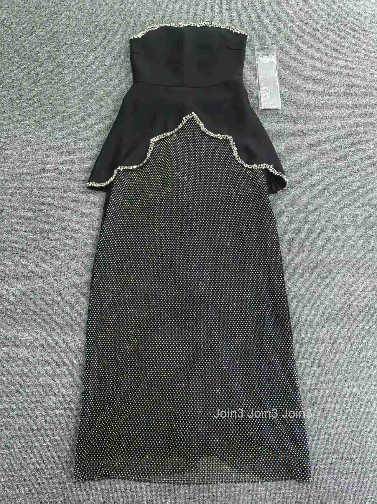 Womens Black Bandage Dress Strapless Sheer Mesh Skirt Sequin Embellished Beaded Waist A-Line Evening Gown Formal Party Wear