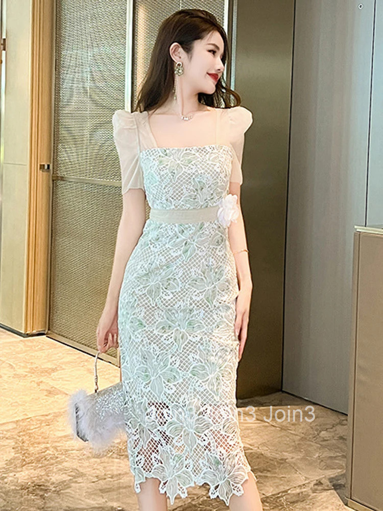 New Summer Womens Clothing Sexy Evening Formal Occasion Dress Mujer Chic Square Collar Slim Midi Party Prom Robe Vestido Street