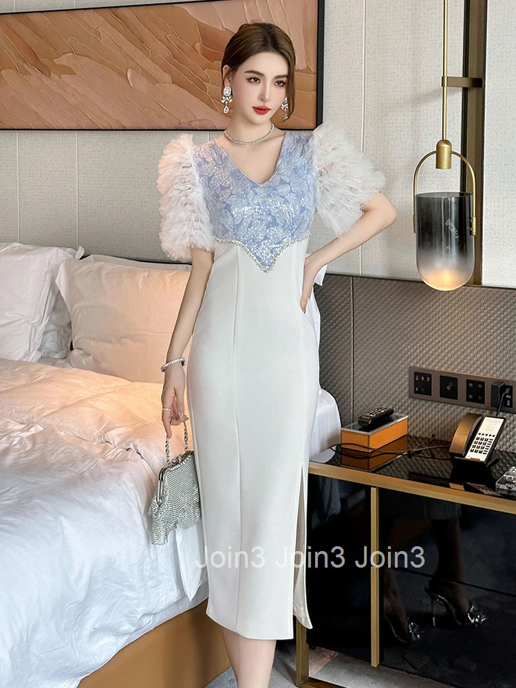 New Summer Fashion Sweet Evening Runway Dress Women Clothes Mujer Elegant Luxury V-Neck Slim Midi Party Birthday Gown Vestidos