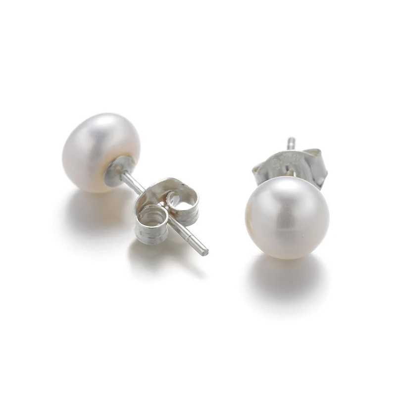 1 Pair of 6mm Elegant Handmade Pearl Earrings White Button Pearl Sterling Silver Stud Earrings For Women Suitable For Party GiftXJ250623