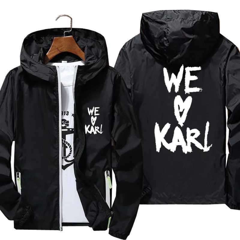 We Love Karls Hooded Mens Streetwear Jacket Thin Reflective Sunscreen Pilot Windbreaker Skin Sports Coat Oversized Mens T-shirt W250623