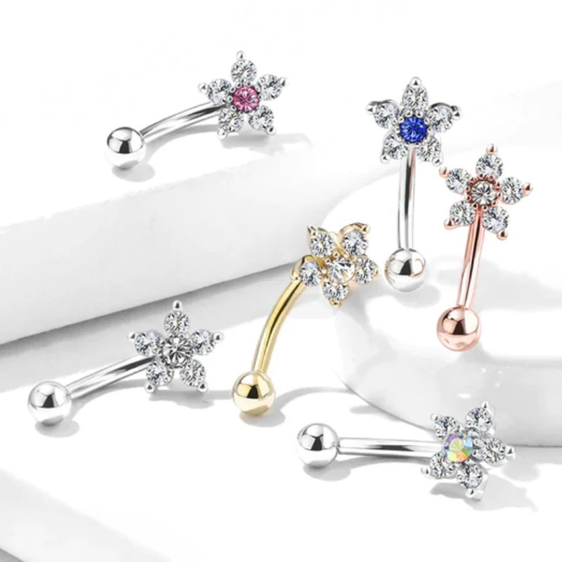 Crystal Star Eyebrow Piercing Jewelry Heart Curved Barbell Rook Earrings Tragus Helix Cartilage Angle Wing Ring 250613