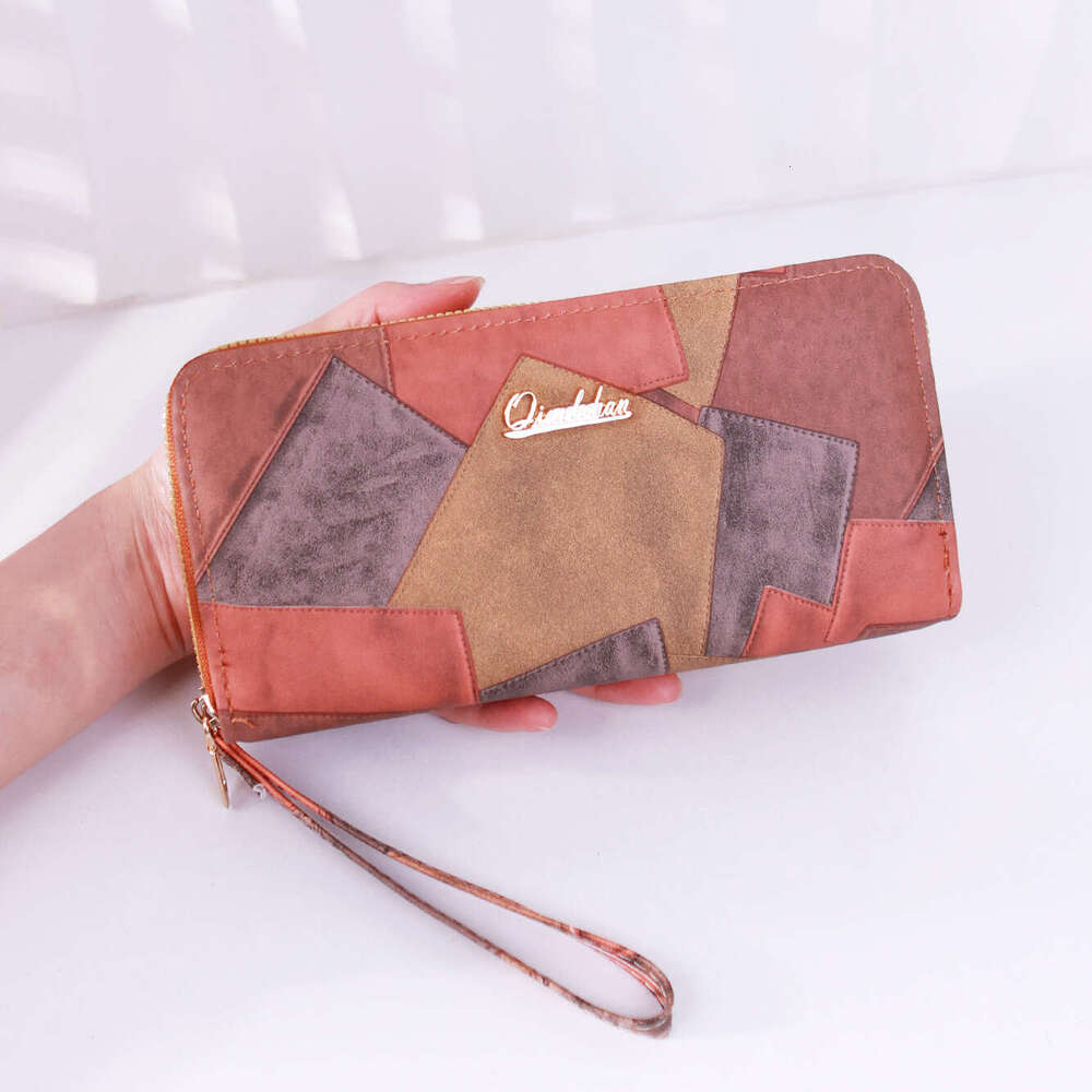 2025 New Women's Leather Wallet Color Block Double Zipper Large Capacity Clutch Simple High-end Phone Bag