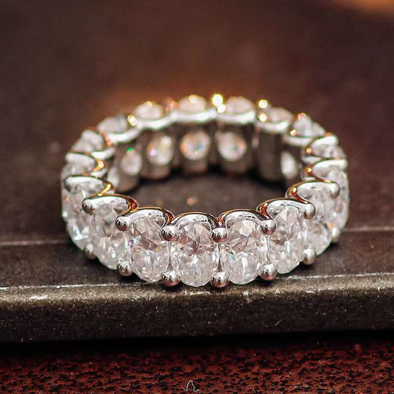 10k 14k 18K White Gold Eternity Ring Wedding Gemstone Band Ring Fine Jewelry Women Oval Cut Moissanite Diamond Ring