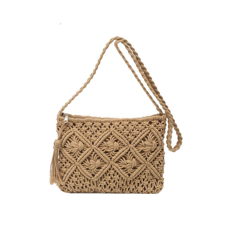 Trendy Straw 2025 New Women's Single Shoulder Summer Hollow Woven Phone Tassel Crossbody Bag