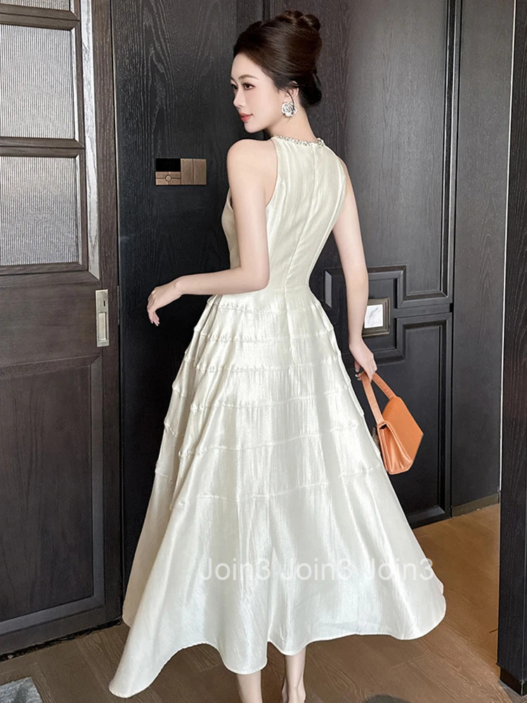 Summer French Fashion Satin Gown Evening Dress Women Clothes Elegant Casual Sexy Sleeveless Slim Midi Robe Party Prom Vestidos