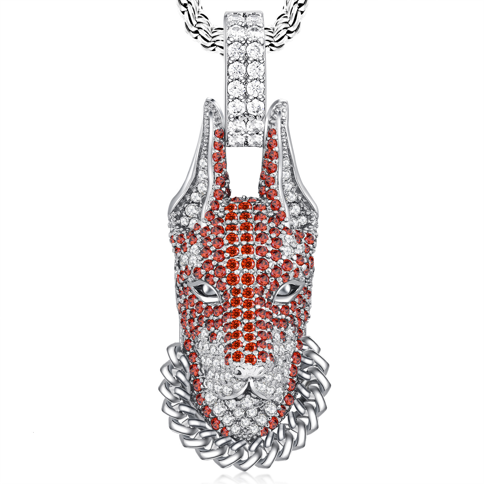 Luxury Moissanite Wolf Head Hip Hop Pendant Diamond Inlaid Punk Style Premium Statement Necklace Pass the diamond tester