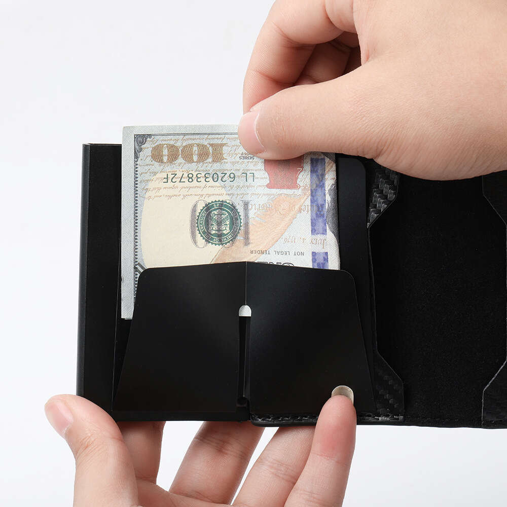 New Men's Wallet Carbon Fiber Aluminum Alloy Holder Automatic Ejector Buckle Card Clip