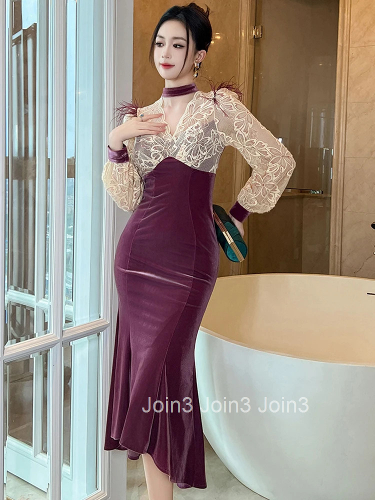 Fashion Ladies Sweet Long Evening Dresses Women Clothes Elegant Vintage Puff Sleeve Skinny Party Gown Dress Robe Vestidos Fiesta