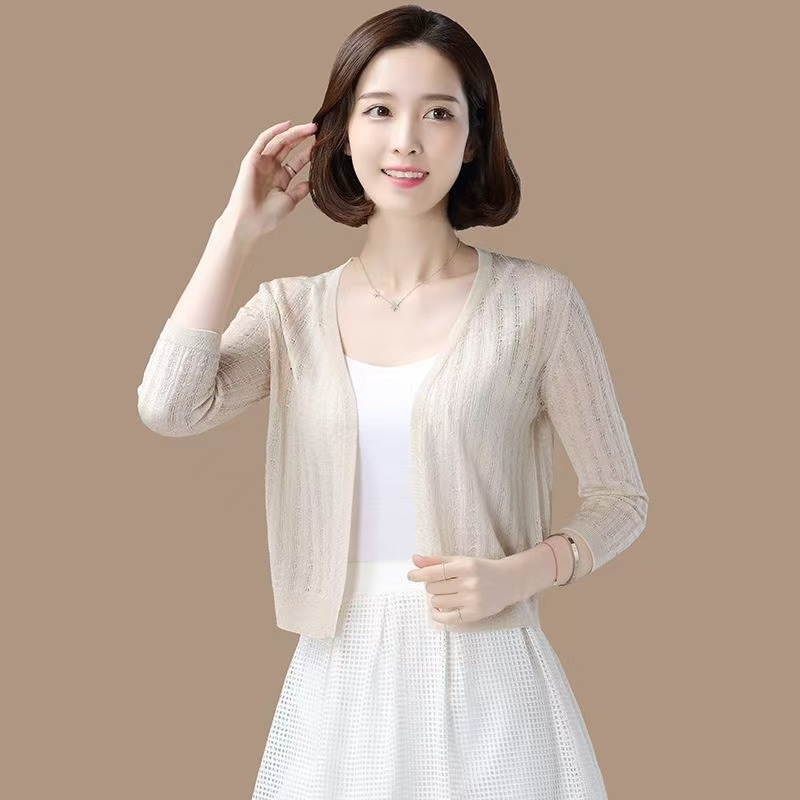 K1107 Summer with suspender skirt small shawl coat women's short outer wear ice silk knitted cardigan thin sun protection clothes all-match