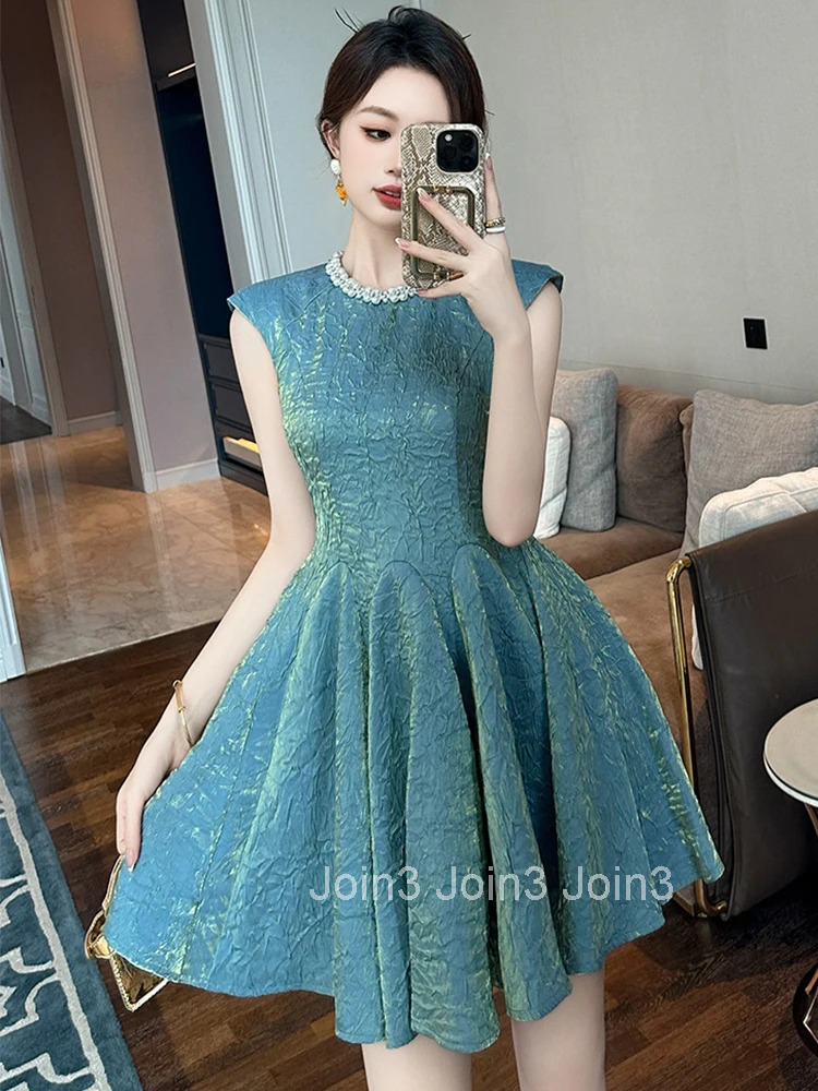 Women Clothes Vintage Sparkly Gold Sleeveless Slim A-Line Mini Short Dress Elegant Luxury Evening Party Prom Vestidos Casual New