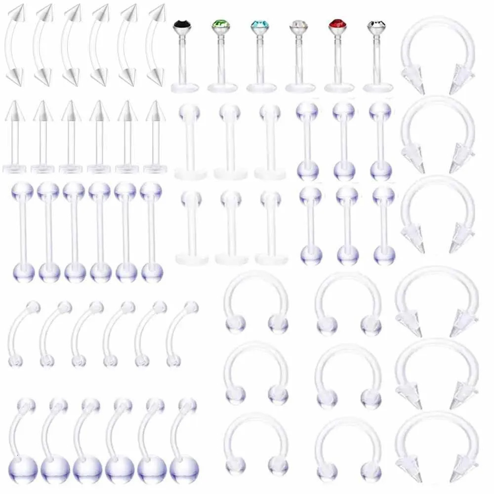 1060PcsSet Clear Piercing Lip Ear Nose Tongue Ring Ashion Transparent Acrylic Barbell Eyebrow Belly Body Jewelry 250613