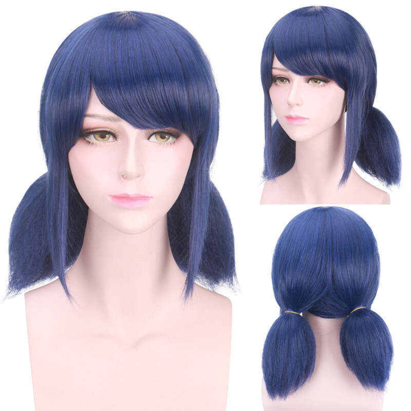 New Cosplay Ladybug Dark Blue Pigtails Girl Anime Wig