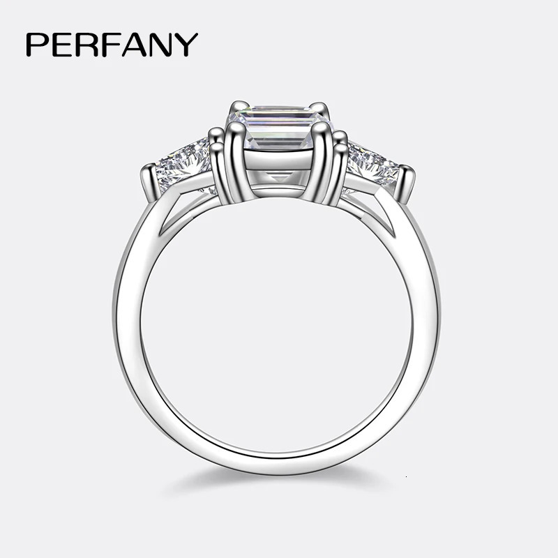 PERFANY 3CT Emerald Cut All Ring S925 Pure Silver Laboratory Cultivate Diamonds Wedding Jewelry Gifts 250617