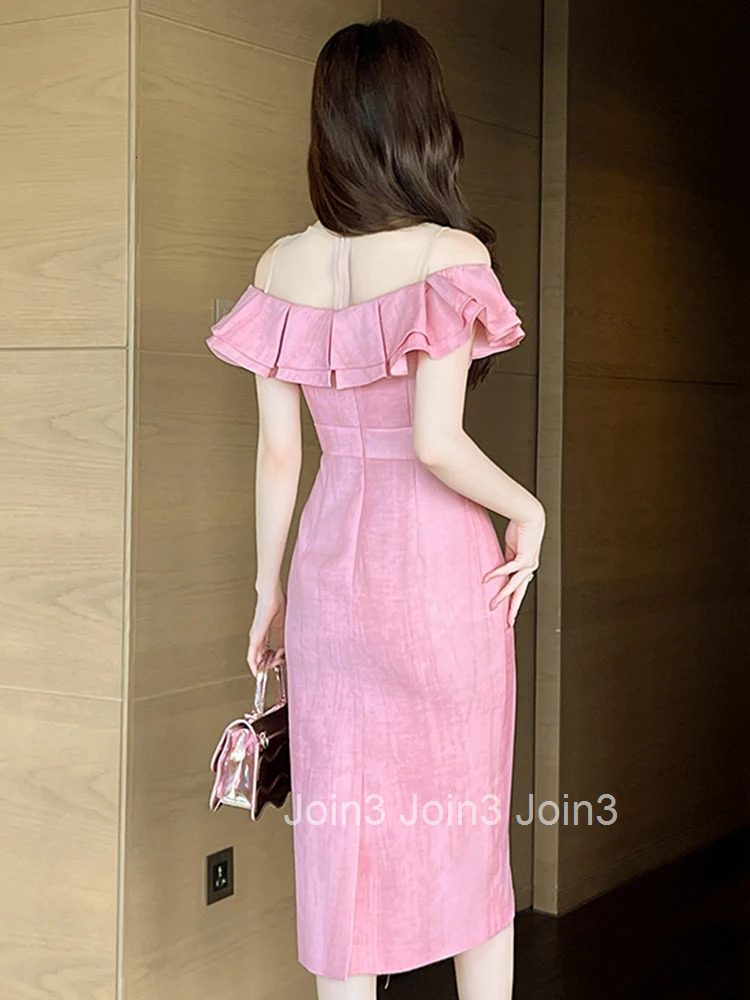 Women Clothes Sweet Formal Occasion Mesh Sheer Sexy O-Neck Ruffle Slim Midi Pencil Dress Elegant Party Prom Vestidos Casual New